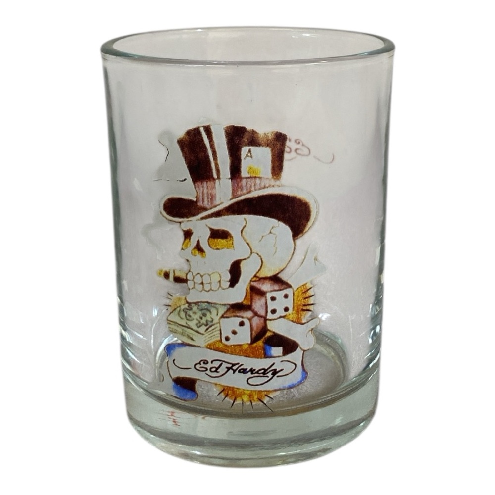 Ed Hardy Skull Design Glass with Black and Brown Accents